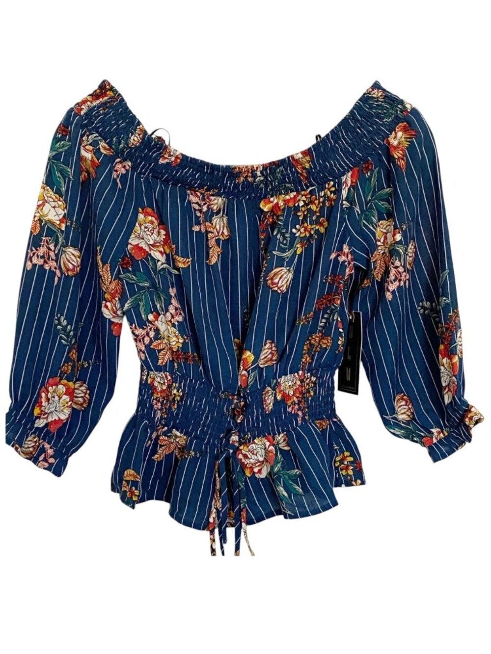 OLM Young Contemporary Women Medium Floral Striped Off-Shoulder Top Peplum NWT